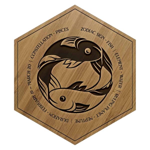 Pisces Tile Zodiac Sign - Bespoke Engraved Wooden Tile - Scorched