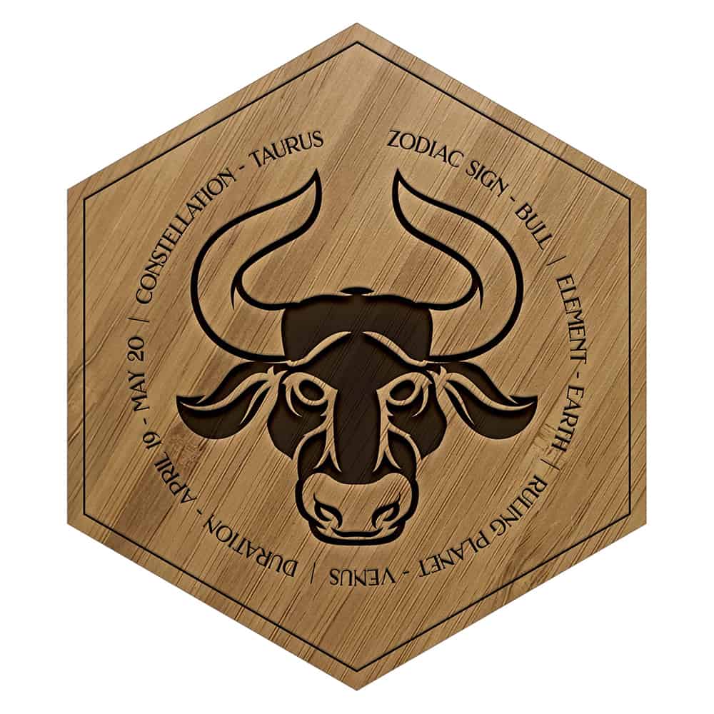 Bamboo Taurus Zodiac Sign Engraved Wooden Tile