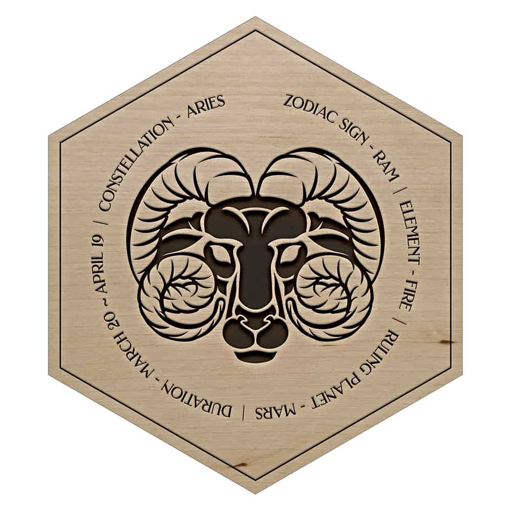Birch Aries Zodiac Sign Engraved Wooden Tile