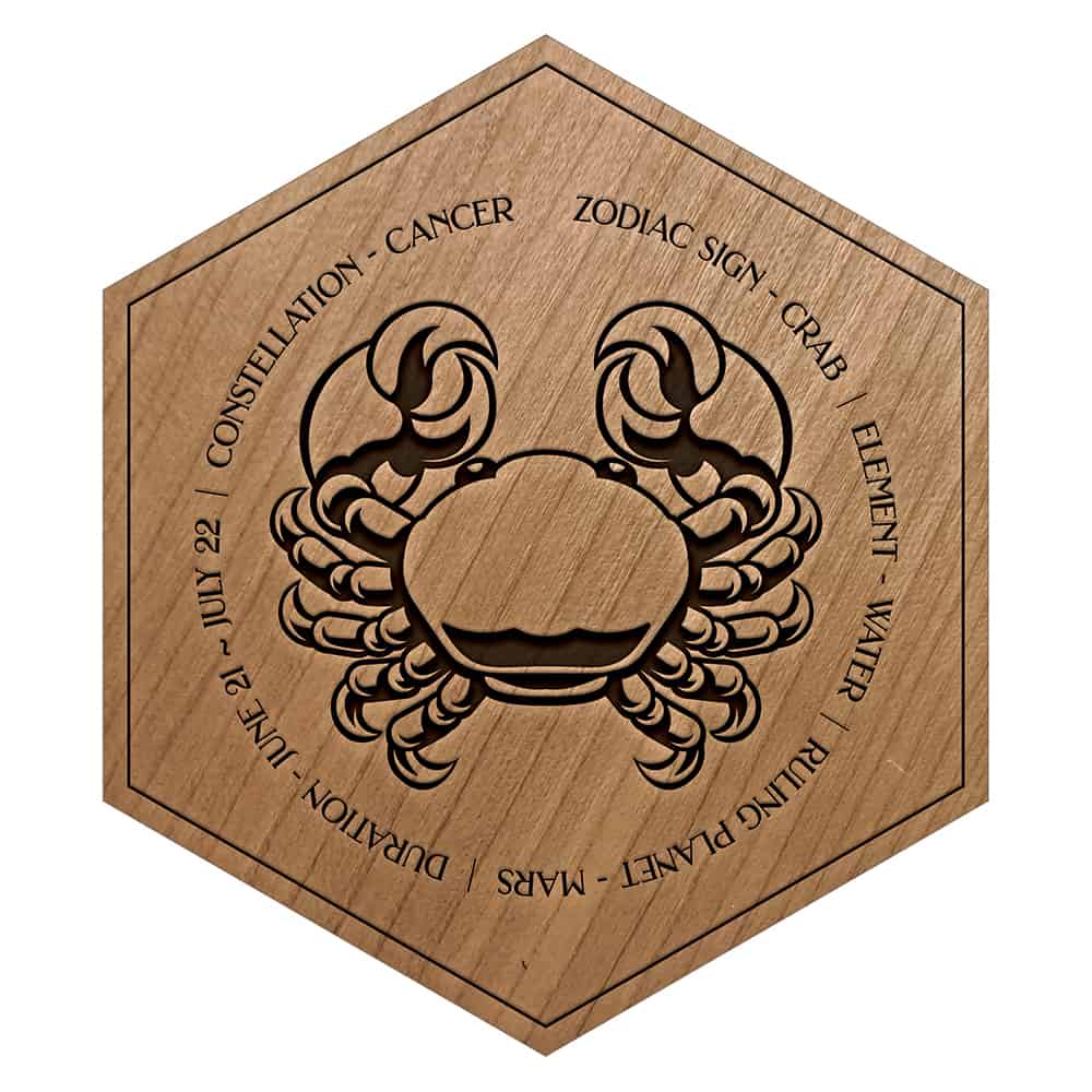 Cherry Cancer Zodiac Sign Engraved Wooden Tile