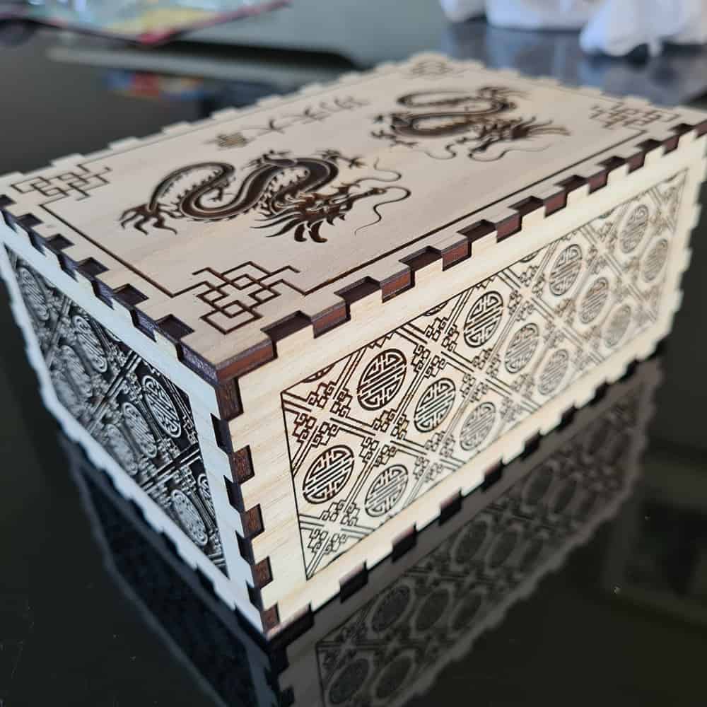 Japanese dragon engraved wooden box