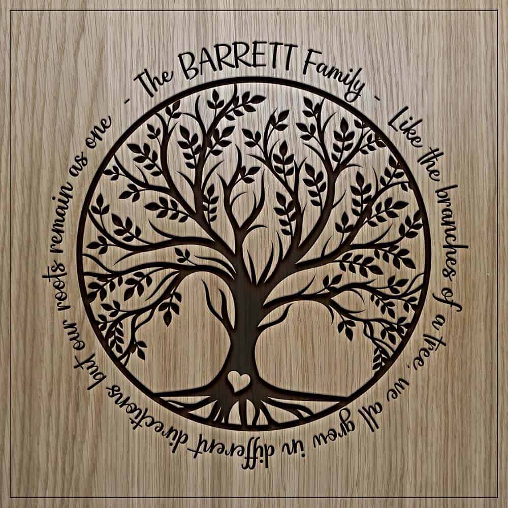 Oak Family Tree Engraved Wooden Square Plaque