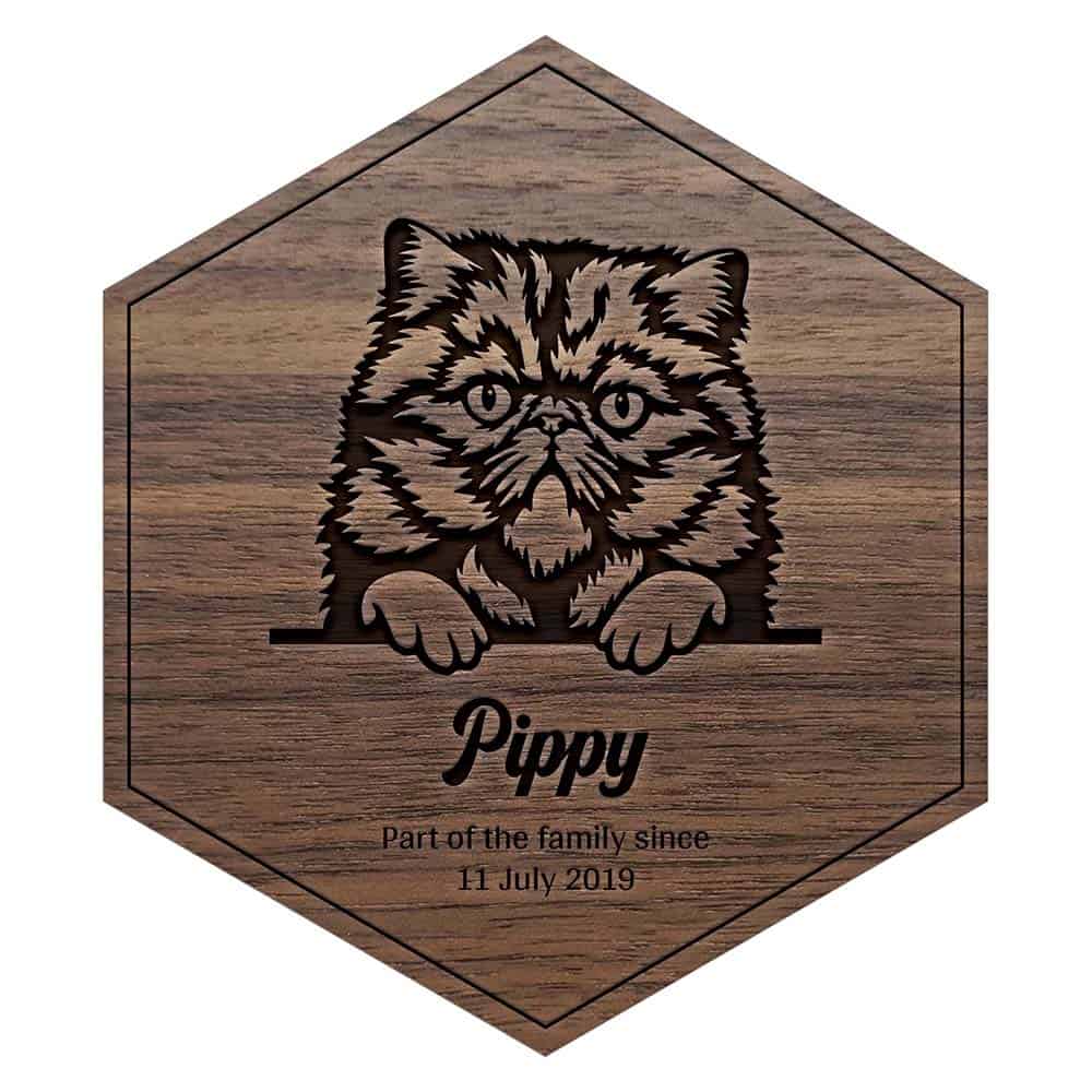 Walnut Persian Cat Wooden Engraved Tile