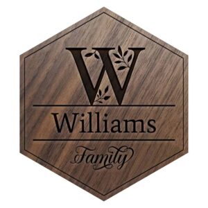 Walnut Family Monogram Engraved Wooden Tile