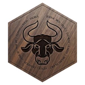 Walnut Taurus Zodiac Sign Engraved Wooden Tile