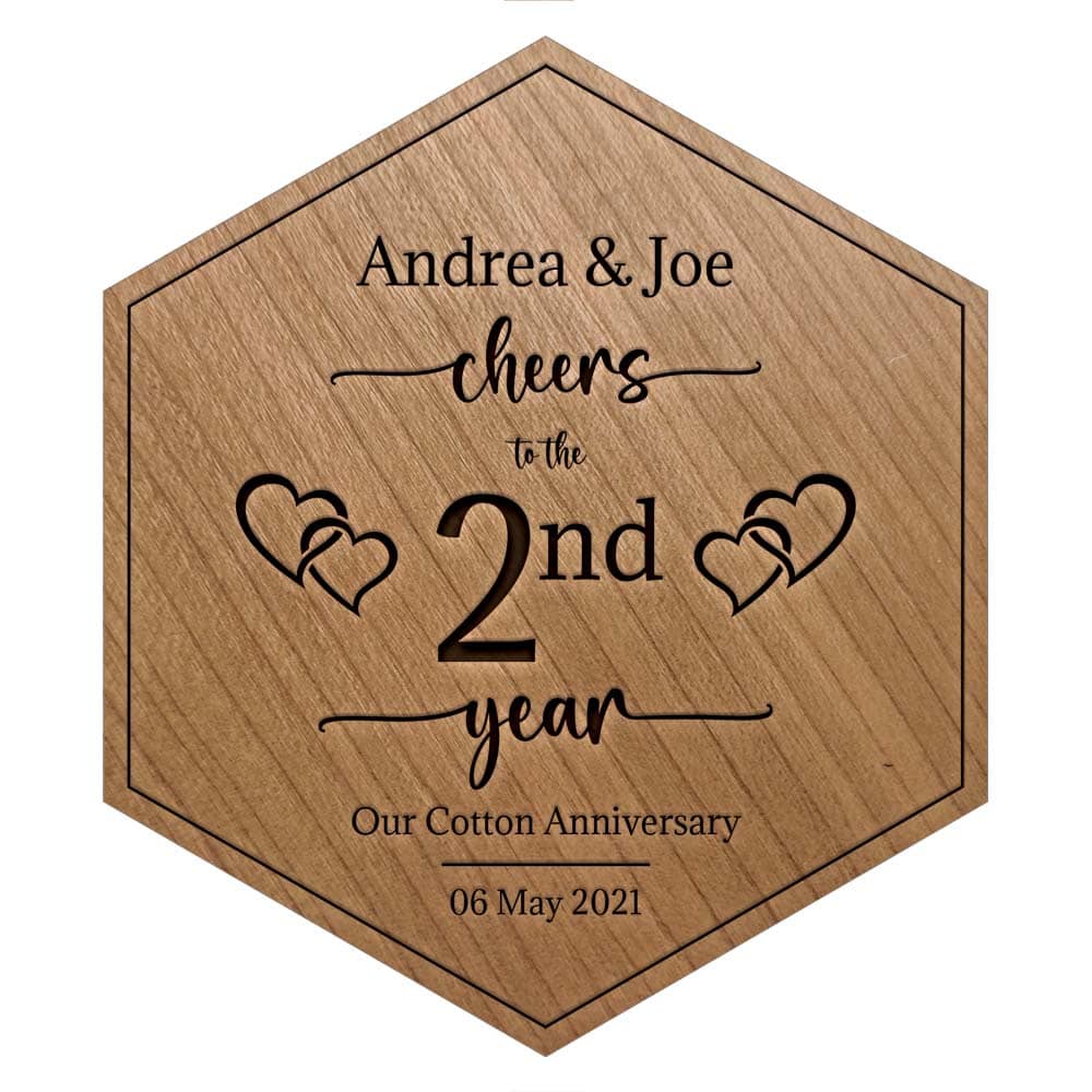 Cherry Second Wedding Anniversary Engraved Wooden Tile