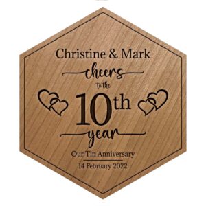Cherry Tenth Wedding Anniversary Engraved Wooden Tile