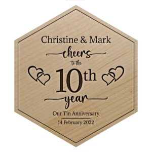 Maple Tenth Wedding Anniversary Engraved Wooden Tile