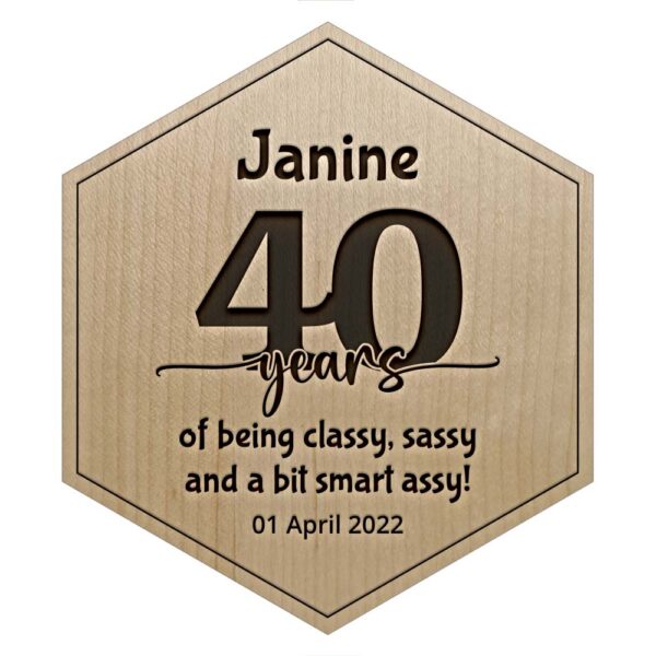 Maple 40th Birthday Personalised Engraved Wooden Tile