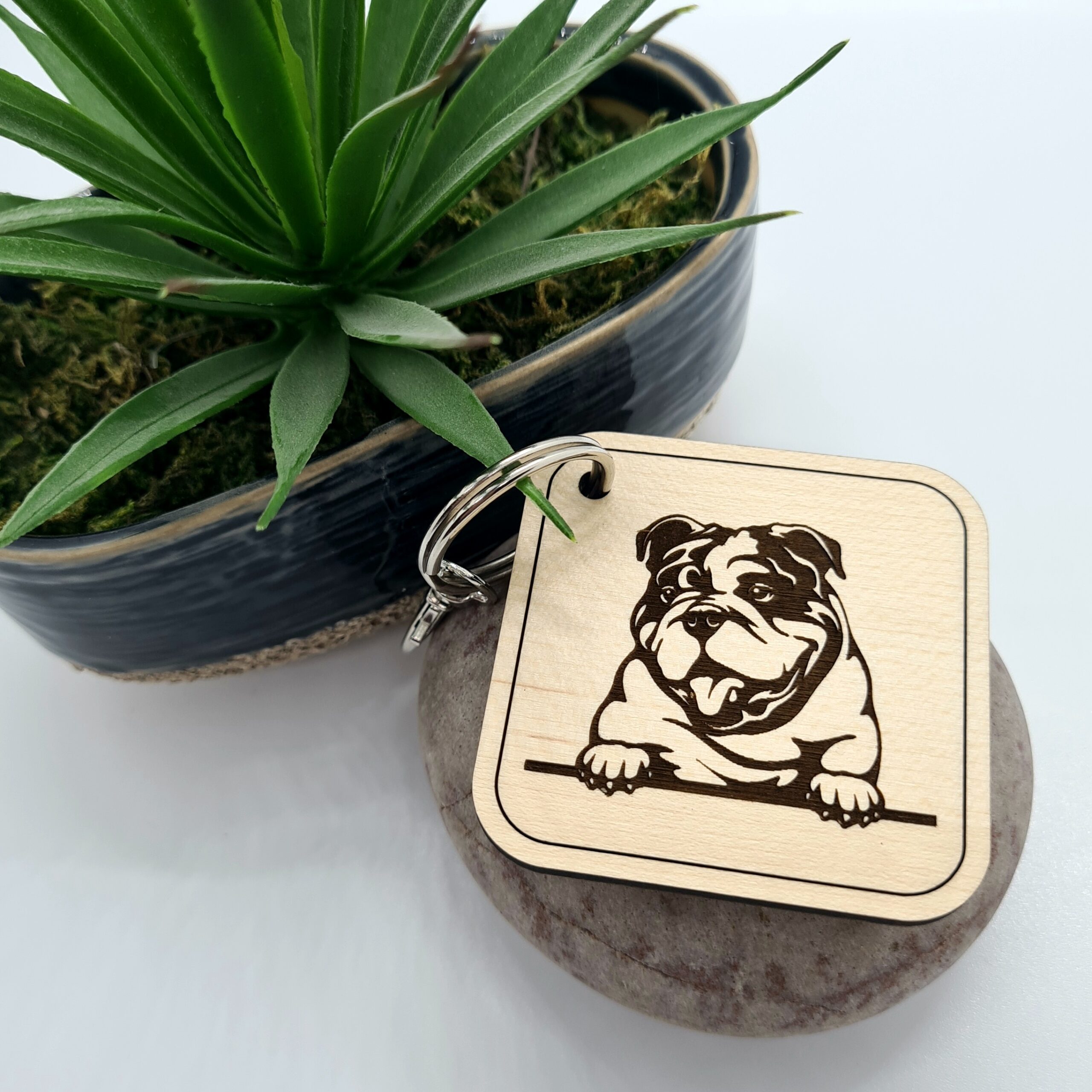 Maple Engraved Bulldog Keyring